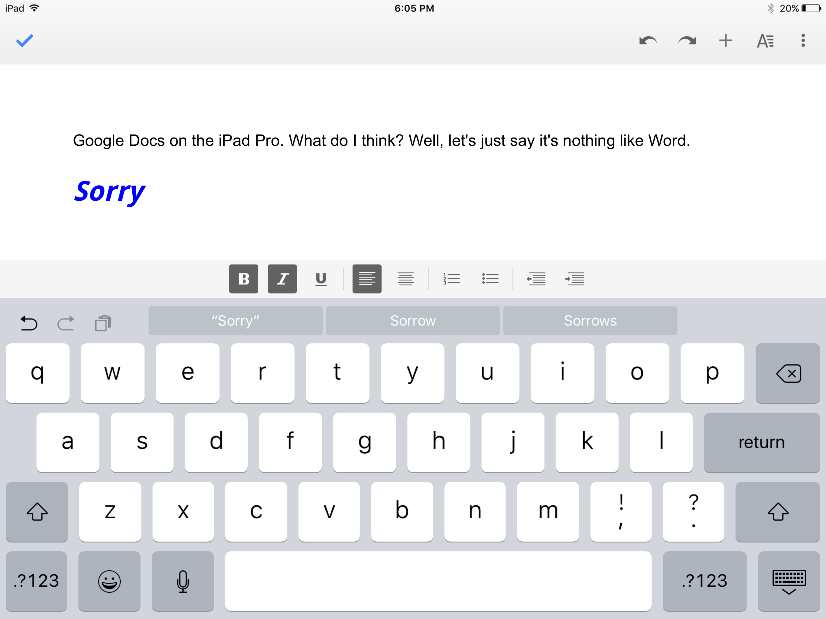 Google Docs on the iPad Pro.