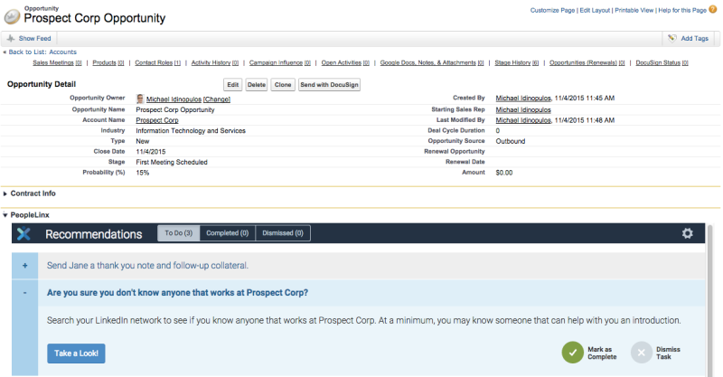 Screenshot of PeopleLinx integration within Salesforce