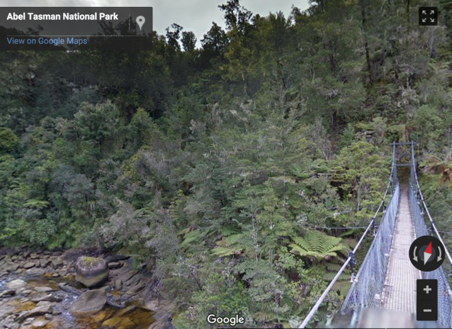 "An impressive 47-meter long suspension bridge takes you over Falls River."