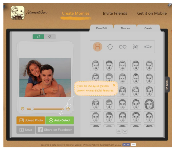 Example of changes made to MomentCam's user interface based on Facebook's Analytics tool: adding a tutorial and changing the button color.