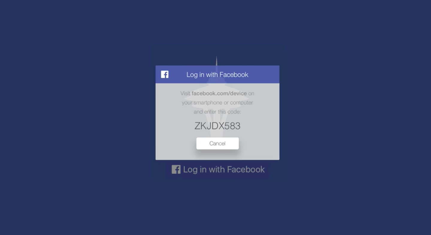 A screenshot of what a user would see when authenticating into an Apple TV app that uses Facebook Login.