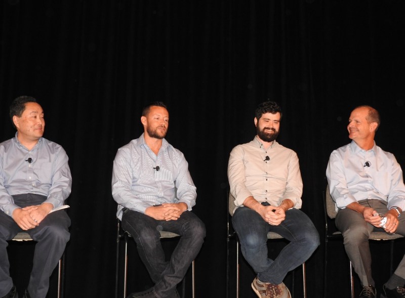 AR VR panelists (from left) Ron Azuma of Intel, Dan Eisenhardt of Recon Instruments, Ray Davis of Epic Games, and Andrew Beall of World Viz.