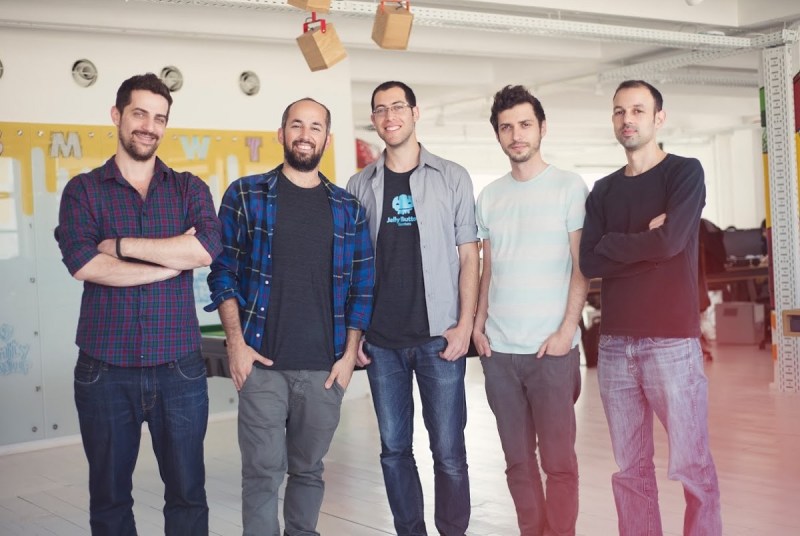 Jelly Button founders from left to right: Ron Rejwan, Mor Shani, Alon Lev, Moti Novo, and Ron Saranga. 
