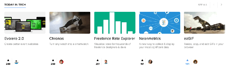 Product Hunt 2.0 homepage scroll feature