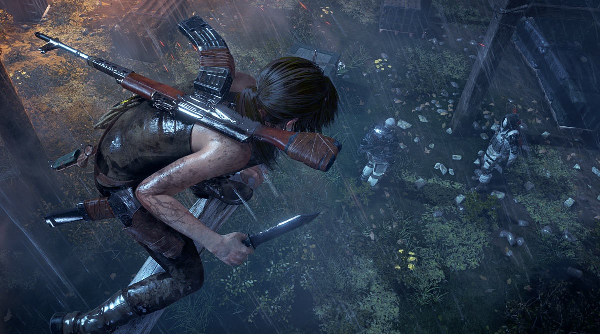 Lara Croft is poised to kill from above in Rise of the Tomb Raider.