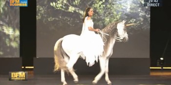 That time a woman rode a unicorn on stage at a French business awards show to celebrate startups