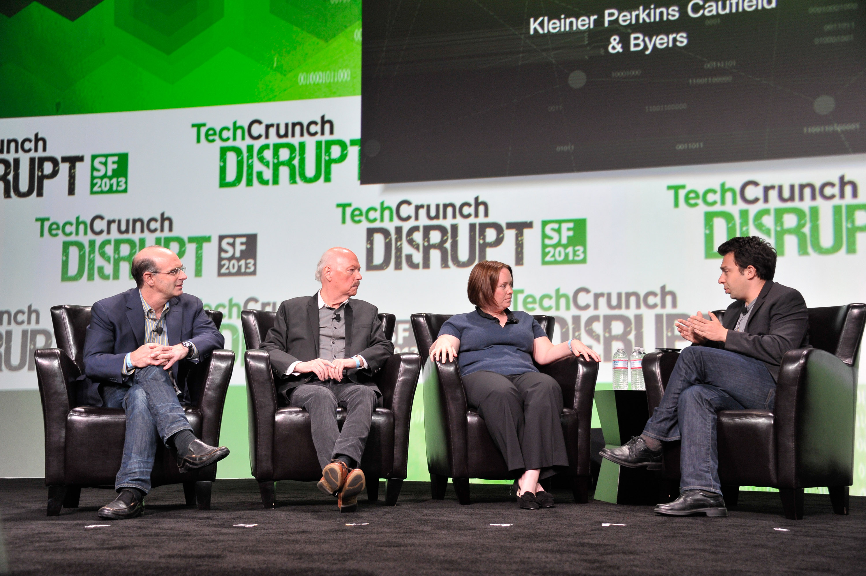 KPCB's Ted Schlein on stage at TechCrunch Disrupt SF in 2013 discussing cybersecurity technologies.