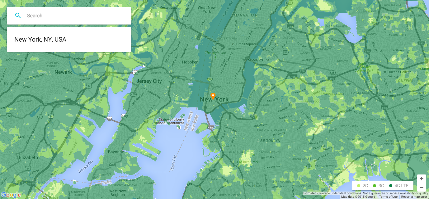 Google Project Fi coverage in New York with new data-only SIM cards.