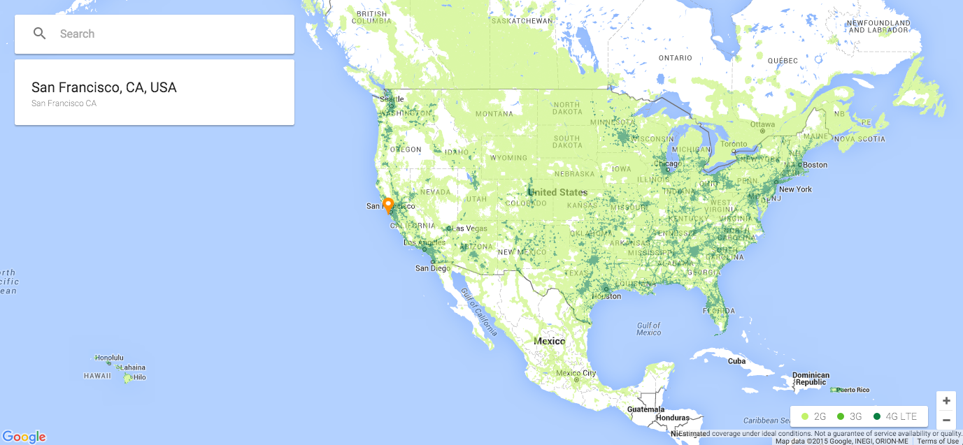 Google Project Fi coverage in North America with data-only SIM cards.