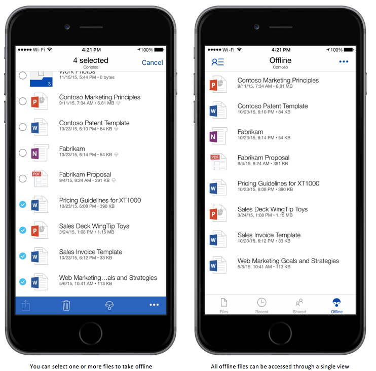 OneDrive for IOS will get offline support.