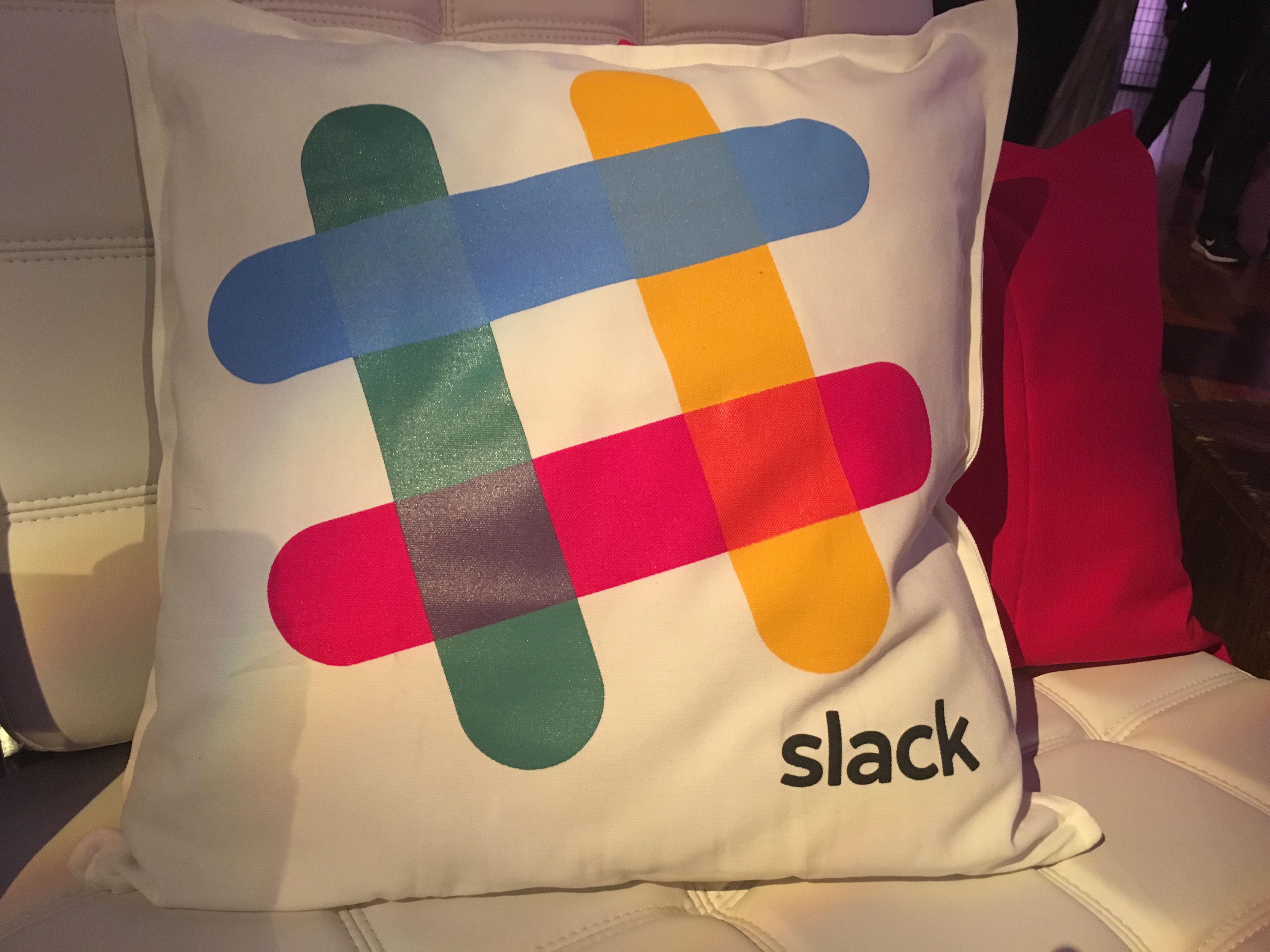 A Slack pillow at a Slack event in San Francisco on December 15.