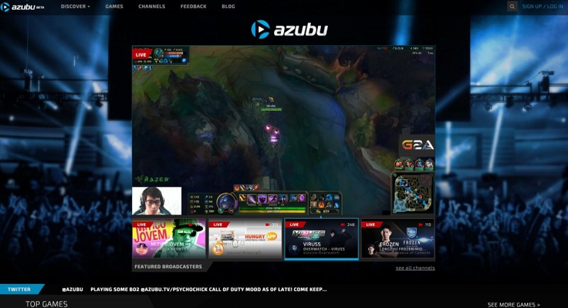 Azubu's user interface for viewing livestreamed gameplay.