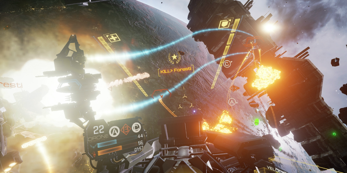 A space battle in Eve Valkyrie.