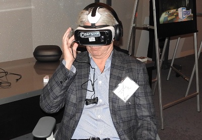 John Riccitiello, CEO of Unity Technologies, gives Esper 2 a whirl with the Samsung Gear VR.