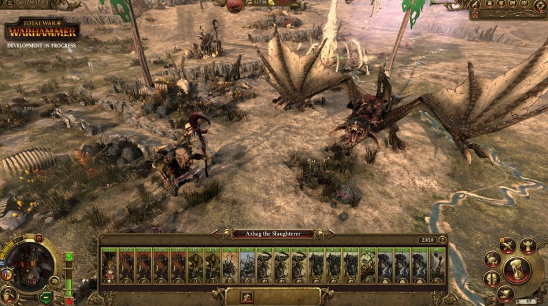 A goblin army equipped with a dragon in Total War: Warhammer.