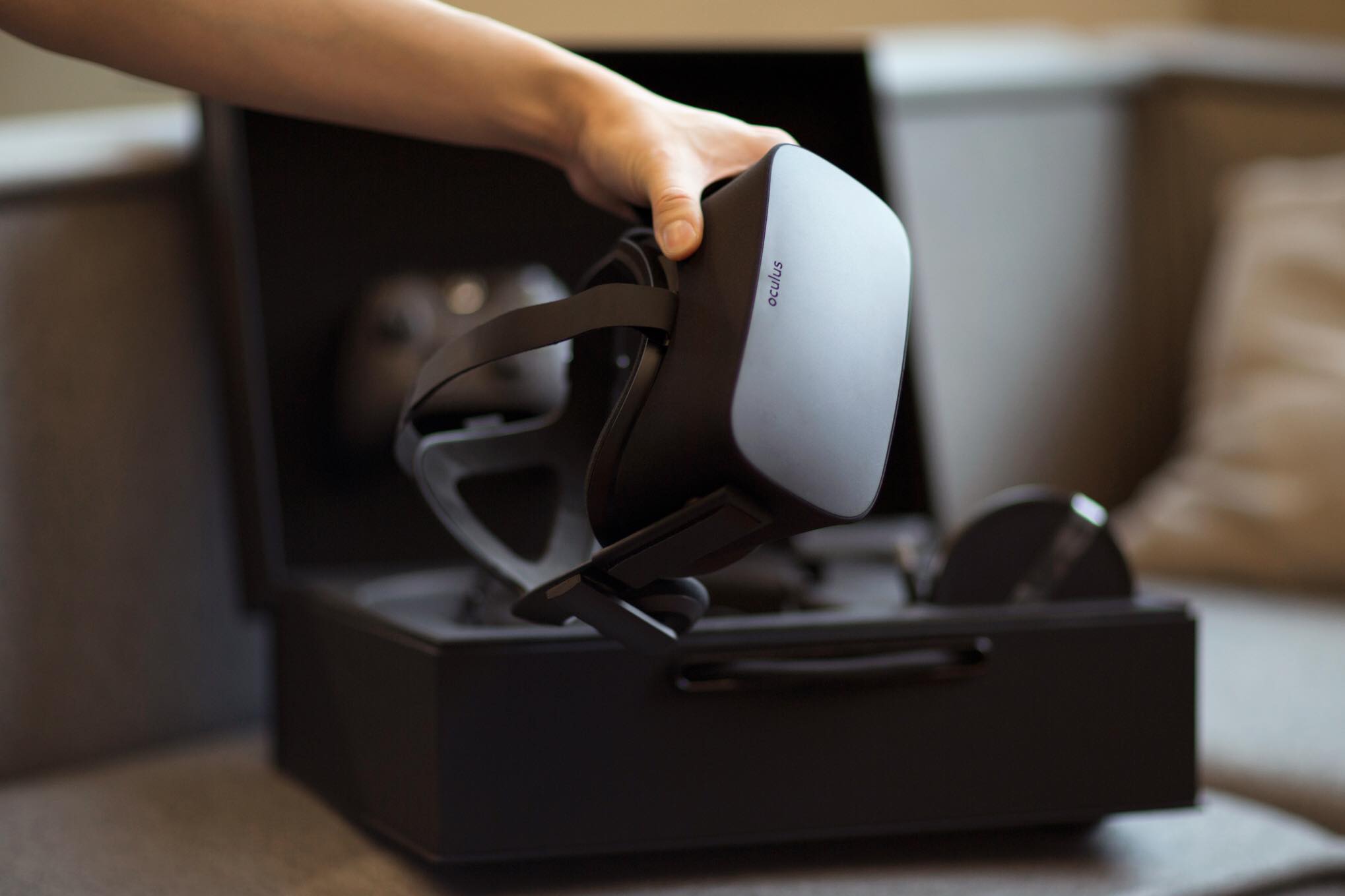 Photo of an Oculus Rift virtual reality headset.