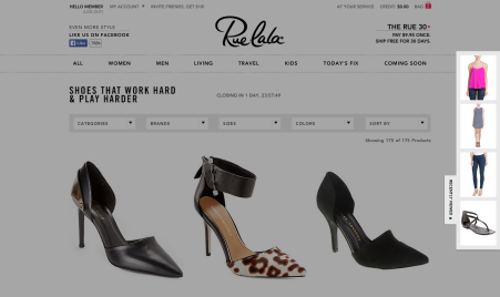 A screenshot of personalized recommendations from Rue La La.