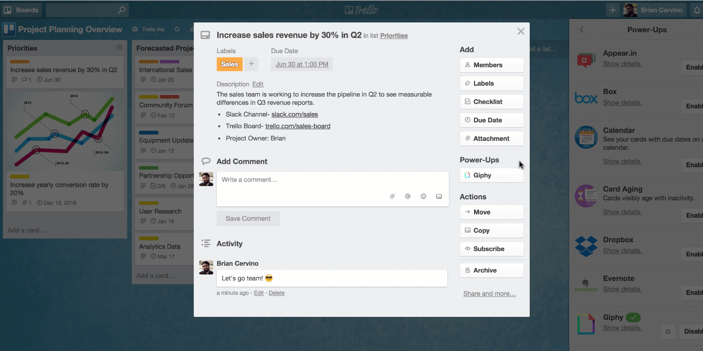 Trello's new Giphy Power-Up.