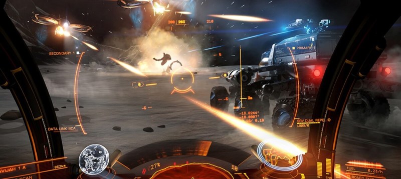 Elite Dangerous lets you fight and explore on the ground in a rover.