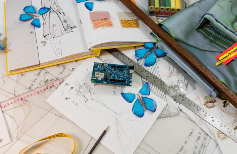 The intelligent butterfly dress uses the Intel Edison module as its brains.