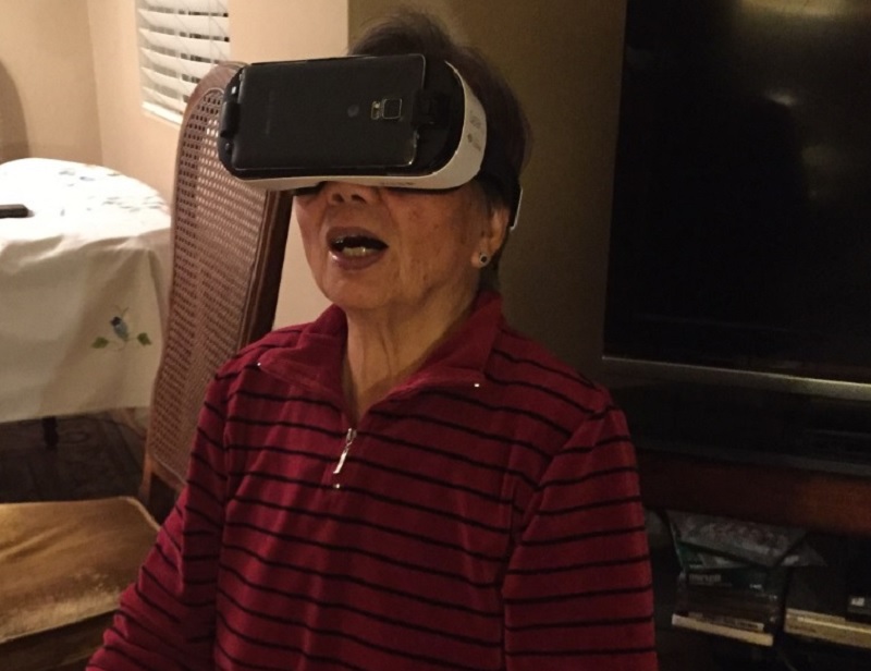 My mother-in-law Tan Chin, 81, tries out the Samsung Gear VR.