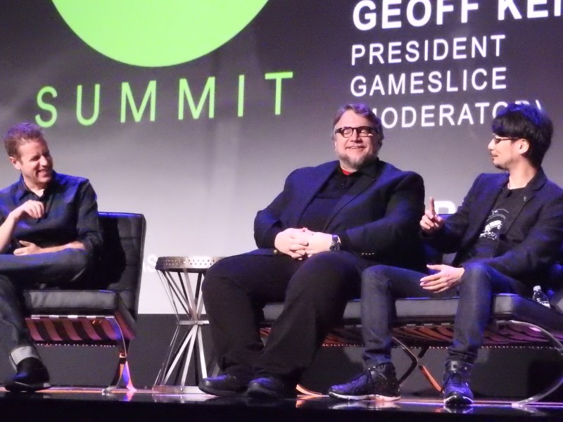 Geoff Keighley, Guillermo Del Toro, and Hideo Kojima at the DICE Summit.