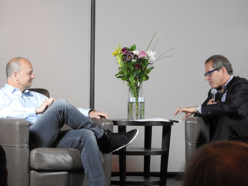 Tony Fadell (left) speaking with Silicon Valley Forum chair Kevin Surace.