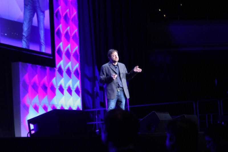 Yahoo's senior vice president of publishing products Simon Khalaf on stage at the company's mobile developer conference in San Francisco, Calif. on February 18, 2016.