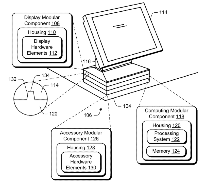 The "stack" of hardware components in Microsoft's modular computing device.