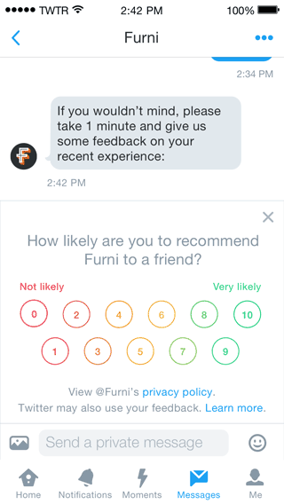 The Customer Feedback feature in Twitter.