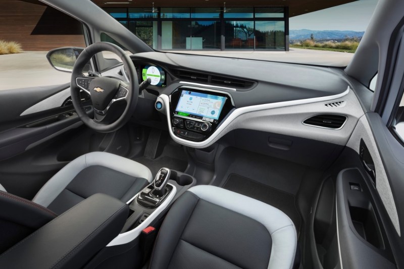 The fancy dashboard for the Chevrolet Bolt electric car.