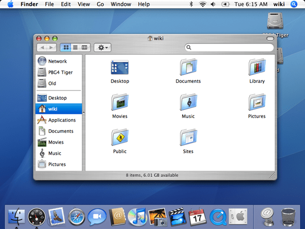 Mac OS X Tiger, released in 2005.