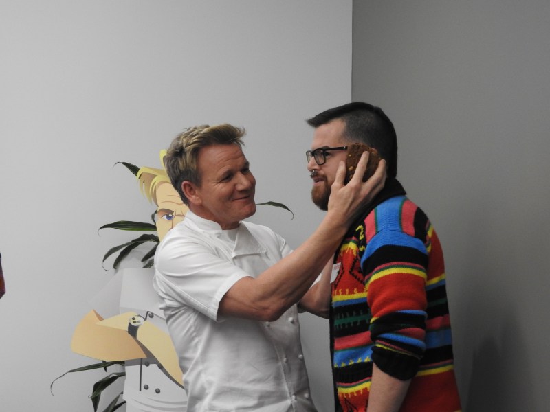 Gordon Ramsay makes an "idiot sandwich" with a journalist. 