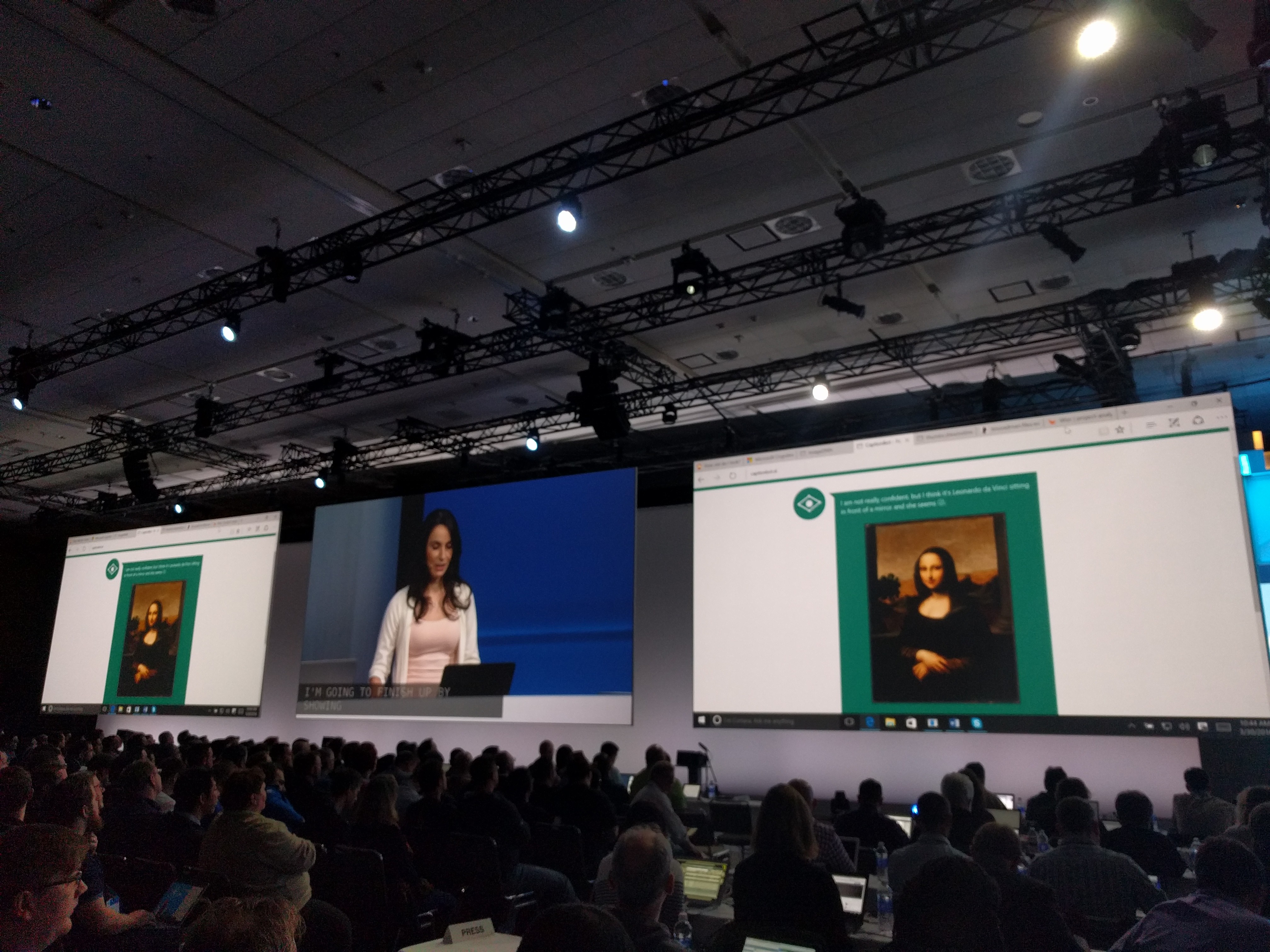 Microsoft senior program manager lead Cornelia Carapcea demonstrates one of the Cognitive Services at the Build conference in San Francisco on March 30.