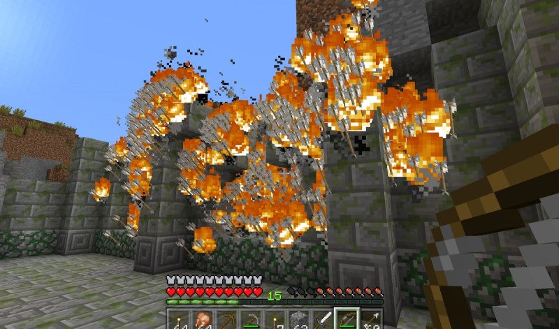 Flaming arrows in Minecraft on the Oculus Rift.