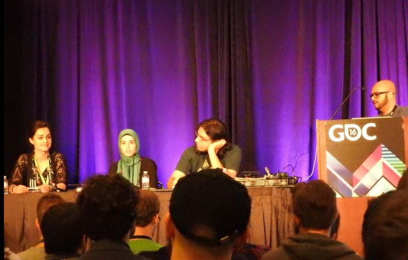 GDC panel on Muslims: (left to right) Romana Ramzan, Farad Khalaf, Rami Ismail, and Imad Khan.