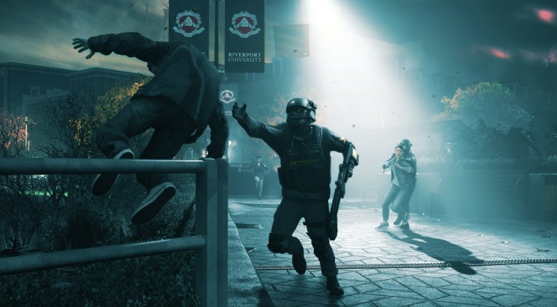 These people are frozen in time in a scene of Quantum Break.