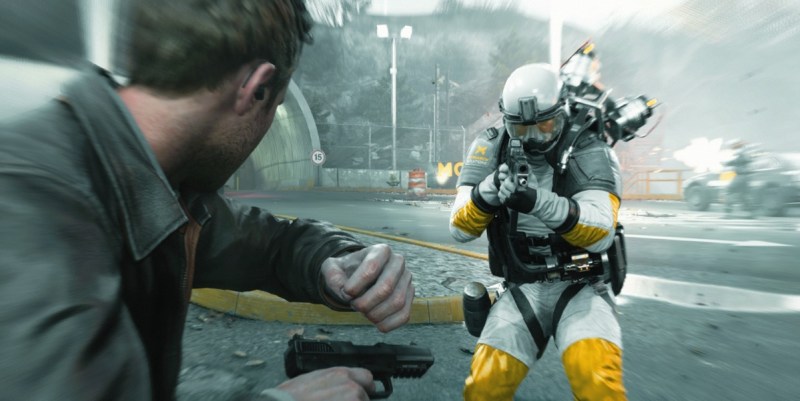 This guy has the drop on Jack Joyce in Quantum Break, but time is on Jack's side.