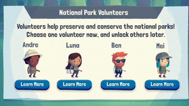 Save the Park has four characters who represent different passions for volunteerism.