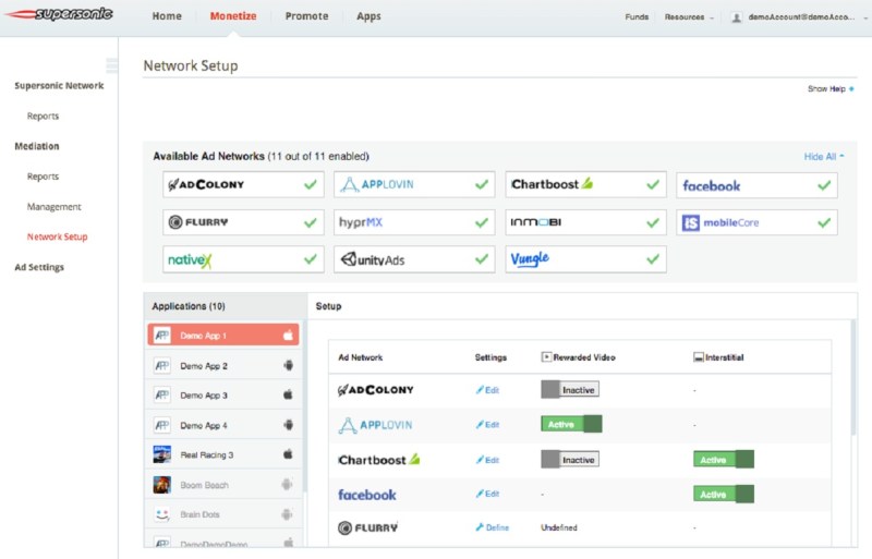 Ad mediation screen in Supersonic's new product.