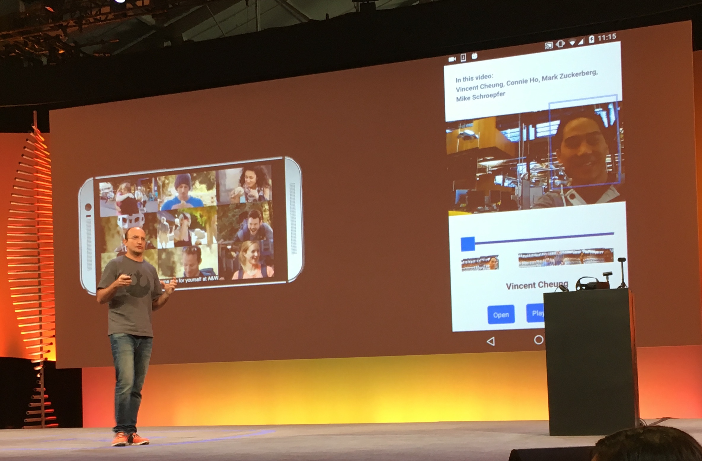 Joaquin Quiñonera Candela, Facebook's director of applied machine learning, talks about Facebook's latest AI research efforts around video at the company's F8 developer conference in San Francisco on April 13, 2016.