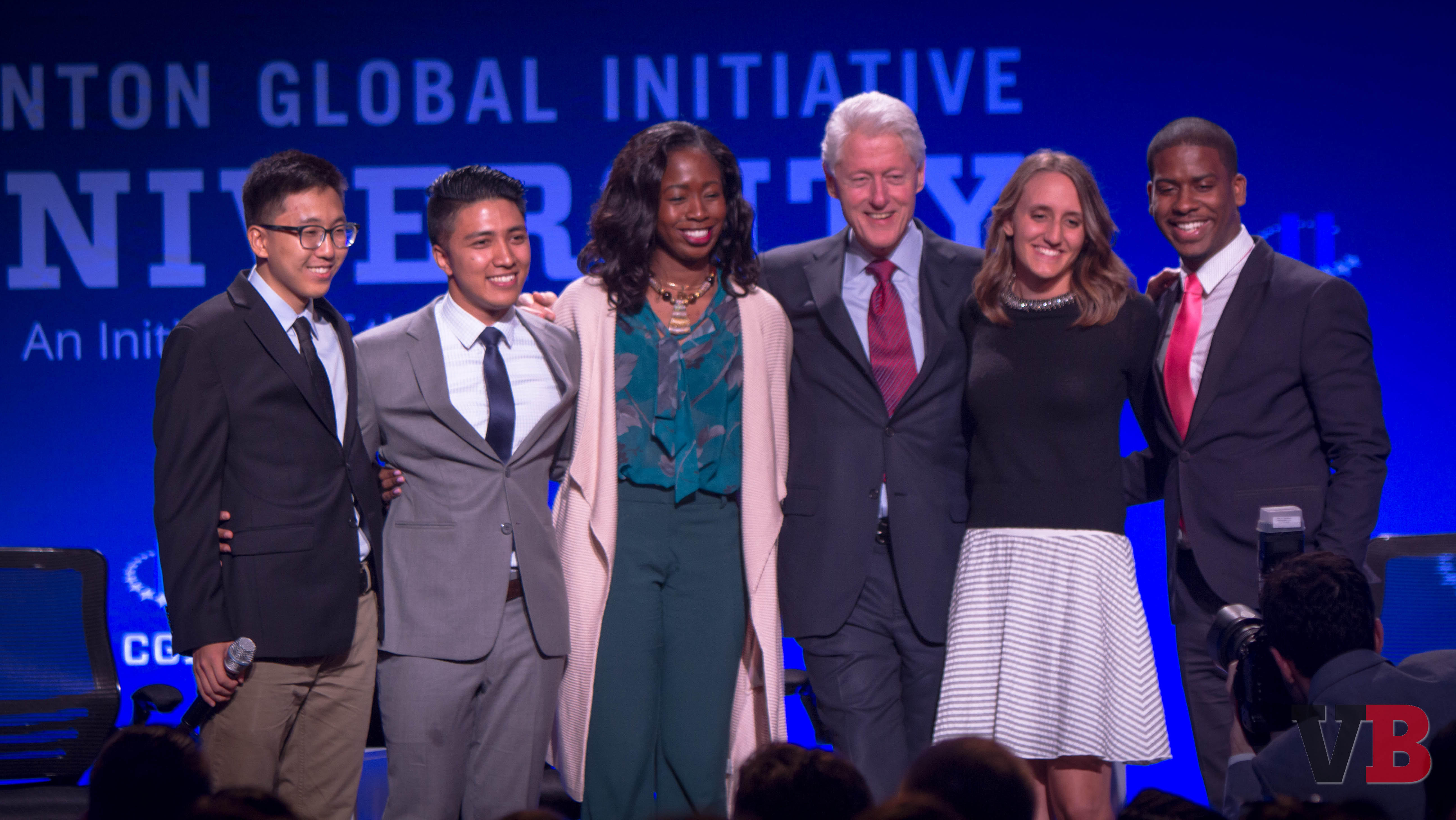 Five project cofounders that shared news about their work at the Clinton Global Initiative university event on April 1, 2016. Here they appear in a photo with President Clinton.