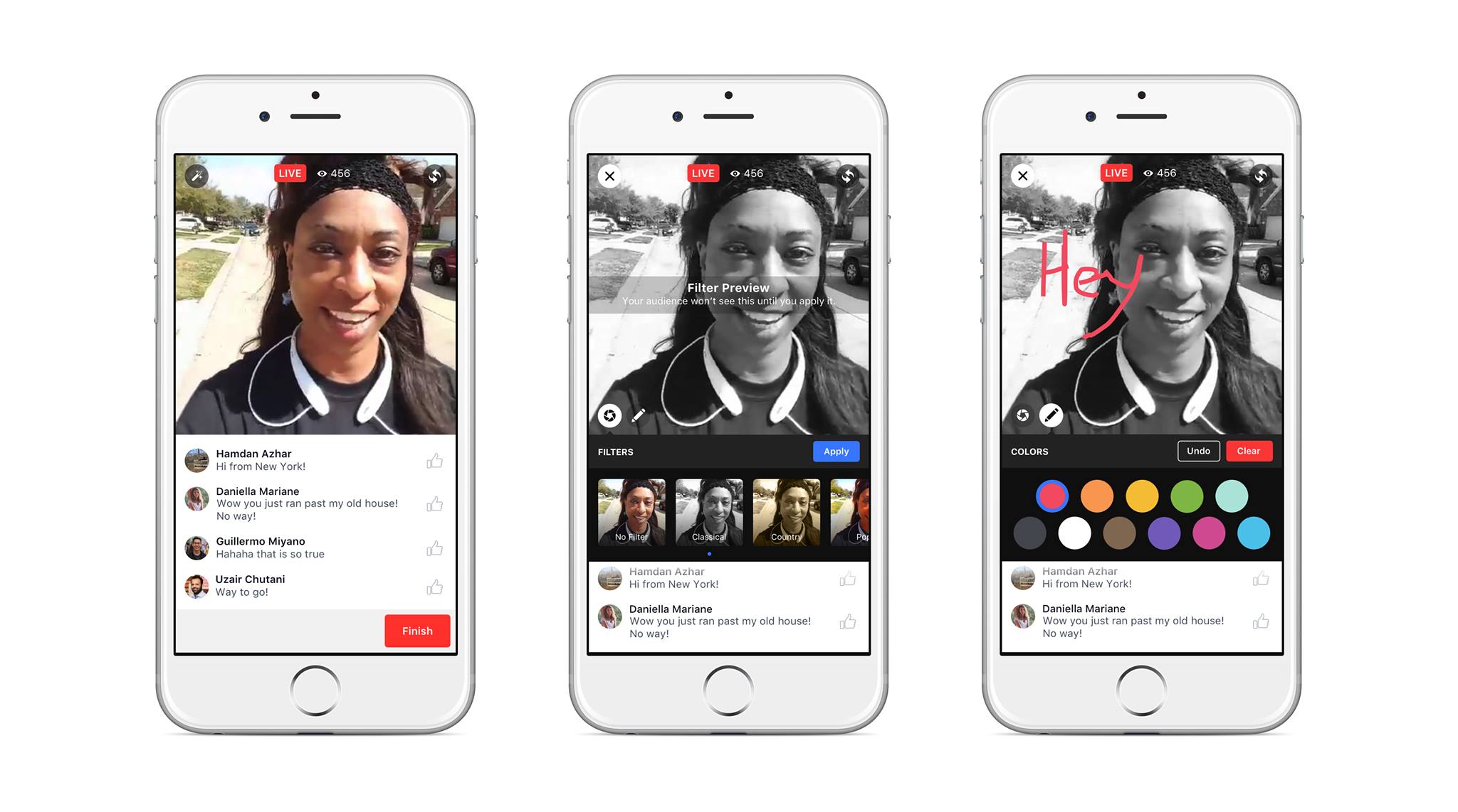 Facebook's creative tools: filters and doodling while livestreaming