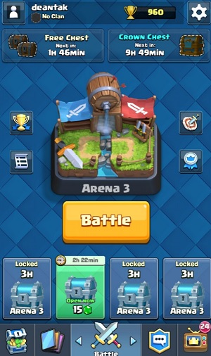 I'm stuck at arena 3 and 960 trophy points, but I'm still able to keep playing Clash Royale.