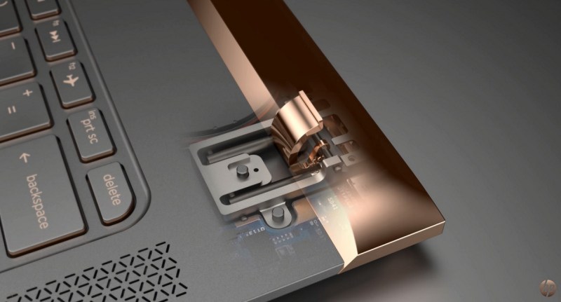 HP Spectre laptop has a recessed piston hinge.