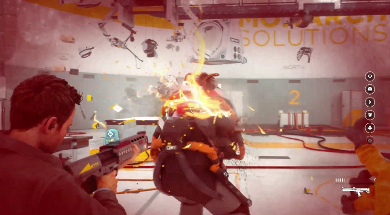 Shoot the tank from behind in Quantum Break.