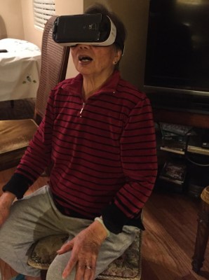 My mother-in-law Tan tries out the Samsung Gear VR.