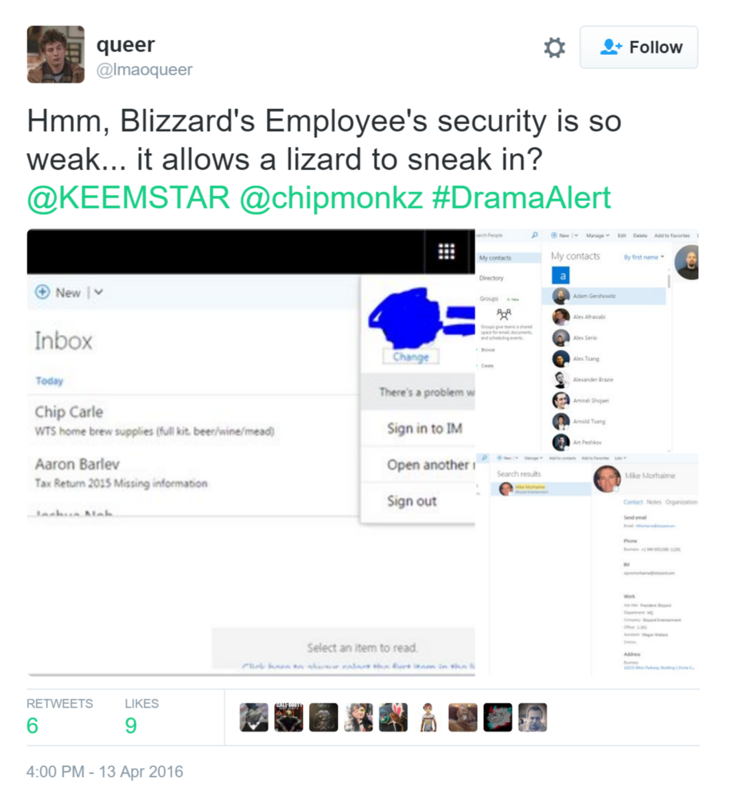This is one of three screen grabs showing alleged information of a Blizzard employee's email.
