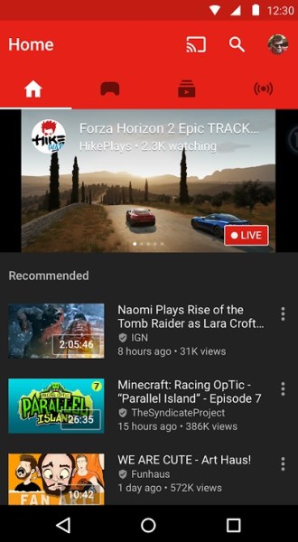 YouTube Gaming on a smartphone.