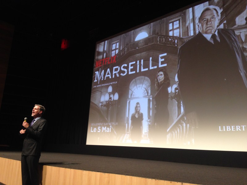 Netflix CEO Reed Hastings speaks just before the premiere of "Marseille."